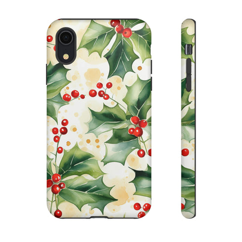 Christmas Holly on a Golden Background - Impact Resistant Phone Case iPhone XR Matte